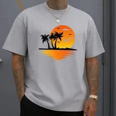 Camiseta Paisagem Por Do Sol Sunset Blusa Verão Coqueiros Praia Blusa Casual Unissex Masculina