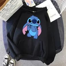 Moletom Canguru Stitch Unissex Blusa de Frio Grossa Capuz Canguru Algodão Bolso Frontal
