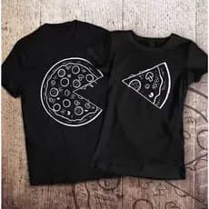 Kit 2 Camisetas Casal Metadinha Namorados Blusa Amigas Pizza Metade Tshirt Casual