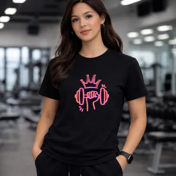 Camiseta Feminina Academia Fitness Estampa Halter Peso Casual Básica Tshirt Treino