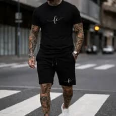 Kit Camiseta Fé Bermuda Moletom Short Confortável Bolso Lateral Conjunto Verão Casual