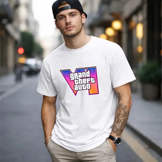 Camisa Masculina Gamer GTA 6 Camiseta Básica Casual Estilosa Unissex Gola Redonda Algodão