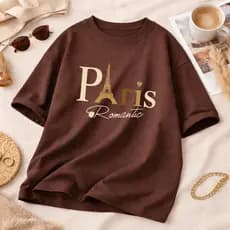 Camiseta Oversized Paris Romantic Blusa Algodão Manga Curta Camisa Gola Redonda Tendência Casual