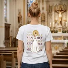 Camiseta Católica Nossa Senhora de Fátima Estampa Religiosa Blusa Unissex Algodão
