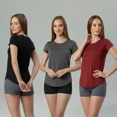 Kit 3 Camisetas Academia Feminina Dry Fit Treino Blusa Caminhada Treino Musculação
