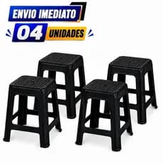 Kit Banqueta Preta 45CM de Plastico Reforçado Suporta110Kg