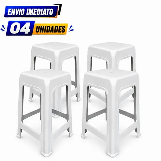 Banqueta Plástica Reforçada 45cm Empilhável Tradicional – Branca (Até 110kg)