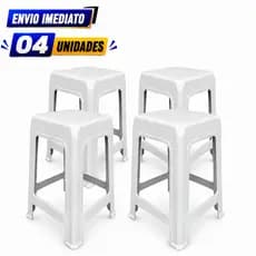 Banqueta Plástica Reforçada 45cm Empilhável Tradicional – Branca (Até 110kg)