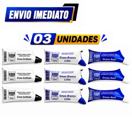 kit 3 graxas, graxa branca 80g, graxa azul, graxa grafitada, kit lubrificante premium