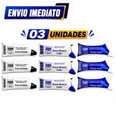 kit 3 graxas, graxa branca 80g, graxa azul, graxa grafitada, kit lubrificante premium