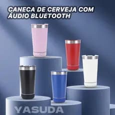 420ML Copo térmico inox com tampa abridor e caixa de som com bluetooth Led