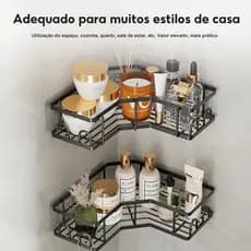 Kit Suporte Prateleira Porta Shampoo de Canto e Reto Com Adesivo Organizador