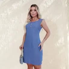 40571- Vestido Jeans Feminino Regata Cavado com  bordados curto soltinho Midi Liocel