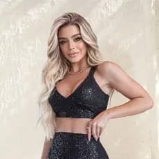 Cropped Paetê Rosé e Preto com Brilho para Festas e Eventos - 50392