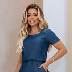50774-Blusa Feminina Blusa Feminina Estilosa Blusa Jeans Feminina Manga Curta com Bordados - 50774