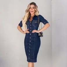Vestidos Vestido feminino Vestido jeans Vestido Jeans Feminina manga 3/4 com elastano - 40616