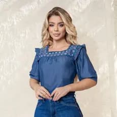 50659-Blusa Feminina Blusa Feminina Estilosa Blusa Jeans Feminina Bordada