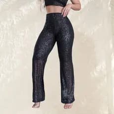Calça Paetê Brilho com Elastano e Forro cor Preta, Rosê, Azul e Rosada -10209