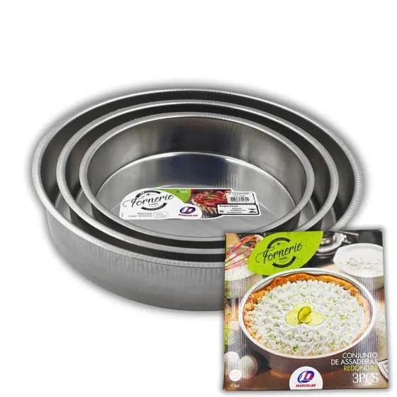 Conjunto de Assadeiras Redondas de Aluminio Polido Fornerie 3 Peças