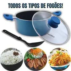Panela Antiaderente Com Revestimento Cerâmico De Indução Fratelli 20 e 22cm Azul Com Colher De Nylon