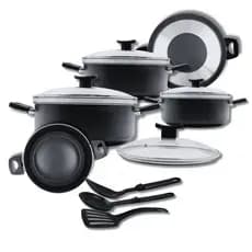 Jogo de panelas Antiaderentes teflon "Dakasa" 16 a 24cm com utensílios de nylon (8 peças)