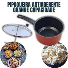 Pipoqueira Antiaderente 20cm Dakasa Tampa de Vidro Temperado Cabo de Baquelite Cor Vermelha e Preta