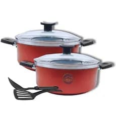 Kit 2 peças Panelas 16 e 18cm + Utensilios de Nylon Dakasa Cor Preta e Cereja