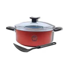 Panela Caçarola Antiaderente pequena 16cm ou 18cm Dakasa Tampa Vidro colher Cor Preta e Cereja