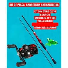 Kit Pesca Carretilha 19 Rol Anti cabeleira + Vara Carbono + Isca