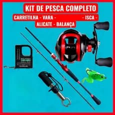 Kit Pesca Carretilha 19 Rol Anticabeleira + Vara Fibra de carbono 1,80m + Itens