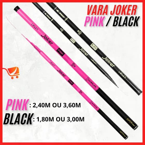 Vara de Pesca Lisa Telescópica Joker Rosa Preto Lambari Tilapia 1,80, 2,40, 3,00 - 3,60