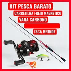 KIT PESCA Barato Carretilha 19 Rol Freio Magnético + Vara  1,50m + ISCA