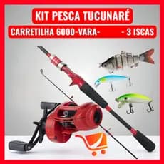 Kit Tucunaré Carretilha Kawana Anticabeleira + Vara Fibra de Carbono 1,80m + 3 Iscas