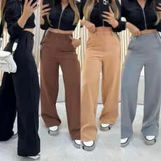 Calça Alfaiataria Pantalona Cintura Alta Com Bolso PROMOÇÃO