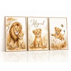 Quadro Infantil Safari Leão Bebê Nome Personalizado Decoração Quarto Menino Presente Chá Bebê