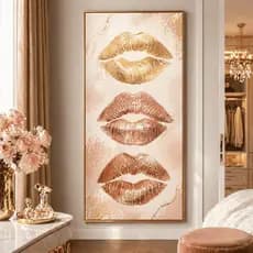 Quadro Boca Glam Lips Dourado Rose Gold Decorativo Quarto Feminino Salão Beleza Luxo