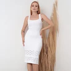 Vestido Branco Midi Modal Premium Alta Qualidade com Elasticidade