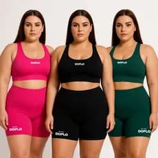 Conjunto De Academia Plus Size Conjunto Plus Top + Shorts  Feminino Fitness Cintura Alta Zero Trans