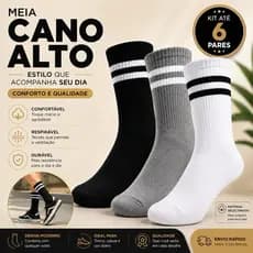 Kit De 3 a 12 Pares de Meias Masculina Cano Alto Moderna Algodão