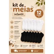 Kit De 3 a 12 Pares de Meias Infantil Algodão Preço Baixo