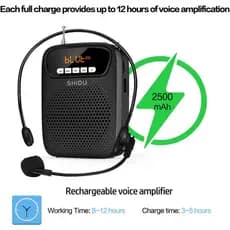 Megafone Portátil Amplificador De Voz Com Microfone De Cabeça Usb SHIDU