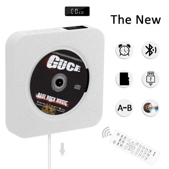 Caixa de som Bluetooth CD de parede com função de repetição para estudo, rádio educativa, tocador de CD com capa MP3