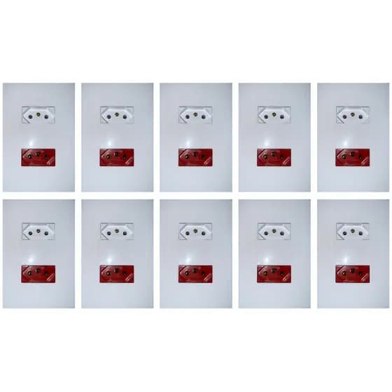 Kit 10 Conjunto de Dupla Tomada 10A e 20A Vermelha Modular Ilumi I9
