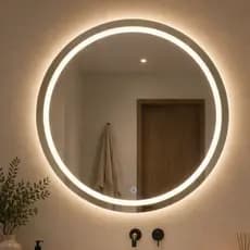 Espelho Redondo com Touch 50x50cm Jateado com Led 3 Cores Lapidado Decoração Moderna  Sala Banheiro
