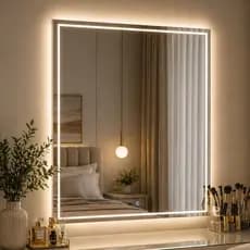 Espelho Grande com Led 3 Cores e Touch Retangular 60x40 Jateado Lapidado Banheiro Decorativo