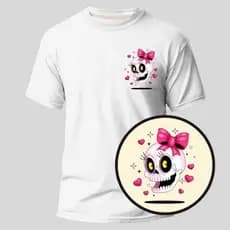 Camiseta Feminina Caveira com Laço -100% Algodão - 205
