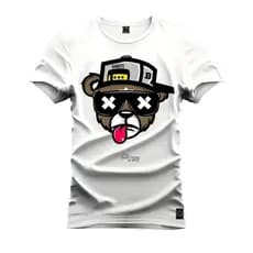 Camiseta Unissex Algodão Premium Estampada Urso Boné Bolado