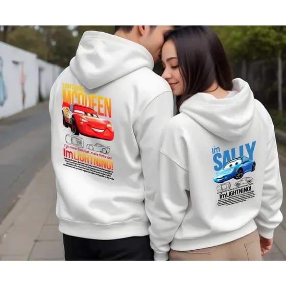 kit 2 Blusa Moletom Relâmpago McQueen Sally Canguru Masculino e Feminino Carros Qualidade Premium