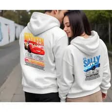 kit 2 Blusa Moletom Relâmpago McQueen Sally Canguru Masculino e Feminino Carros Qualidade Premium