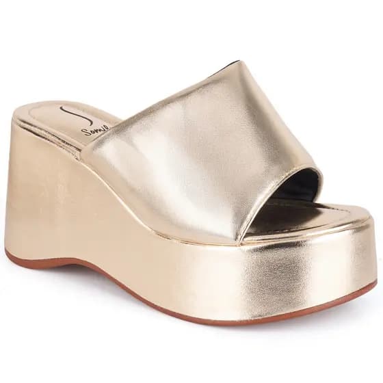 Sandalia Plataforma Tamanco Slide Feminino Brilho Leve Confortável Anabela Original Promoção